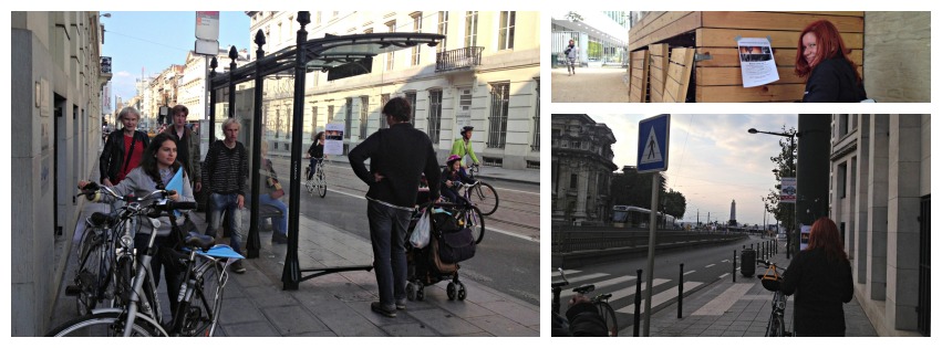 Friends helped to spread flyers throughout the days he was gone. One of the days was Sunday, the car-free day in Brussels with many people on the streets