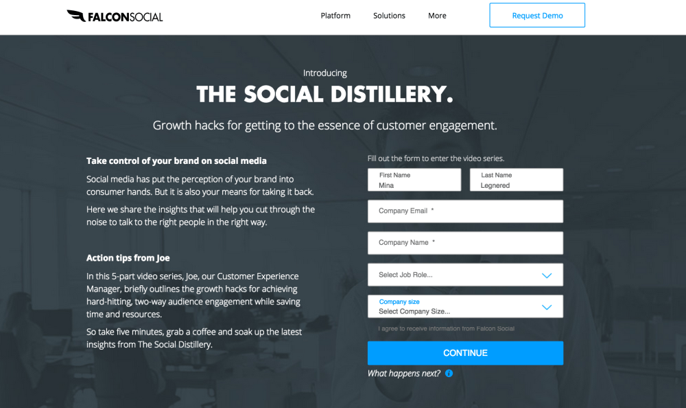 The social distillery sign up Falcon Social